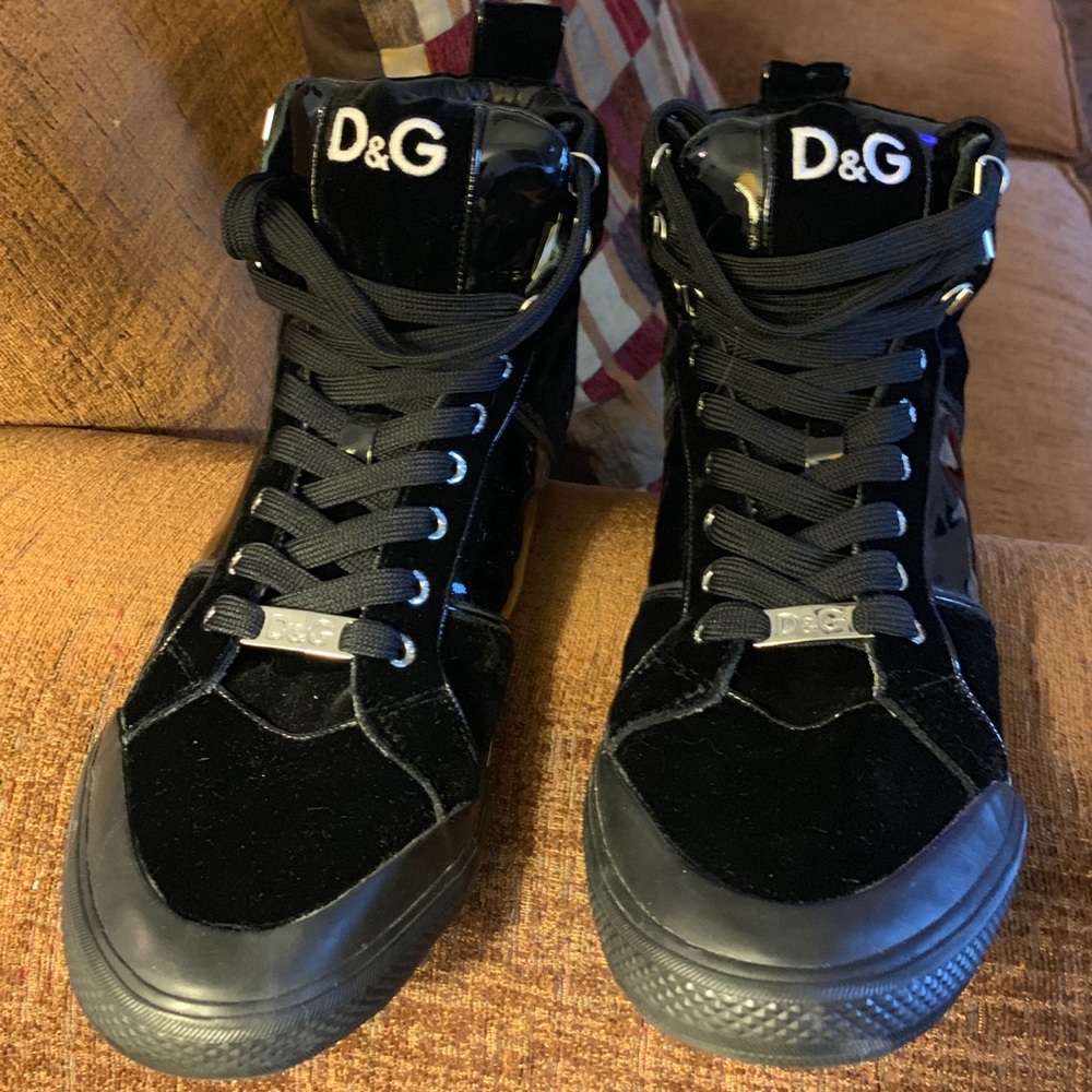 Dolce & Gabbana size 10 black velour high tops.